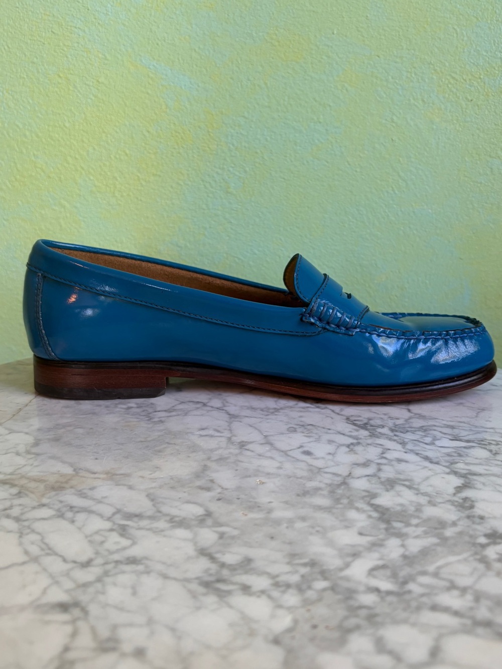Cerulean Blue Patent Leather Bass Weejuns Penny Loafers, Size 8M - Picture 5 of 10